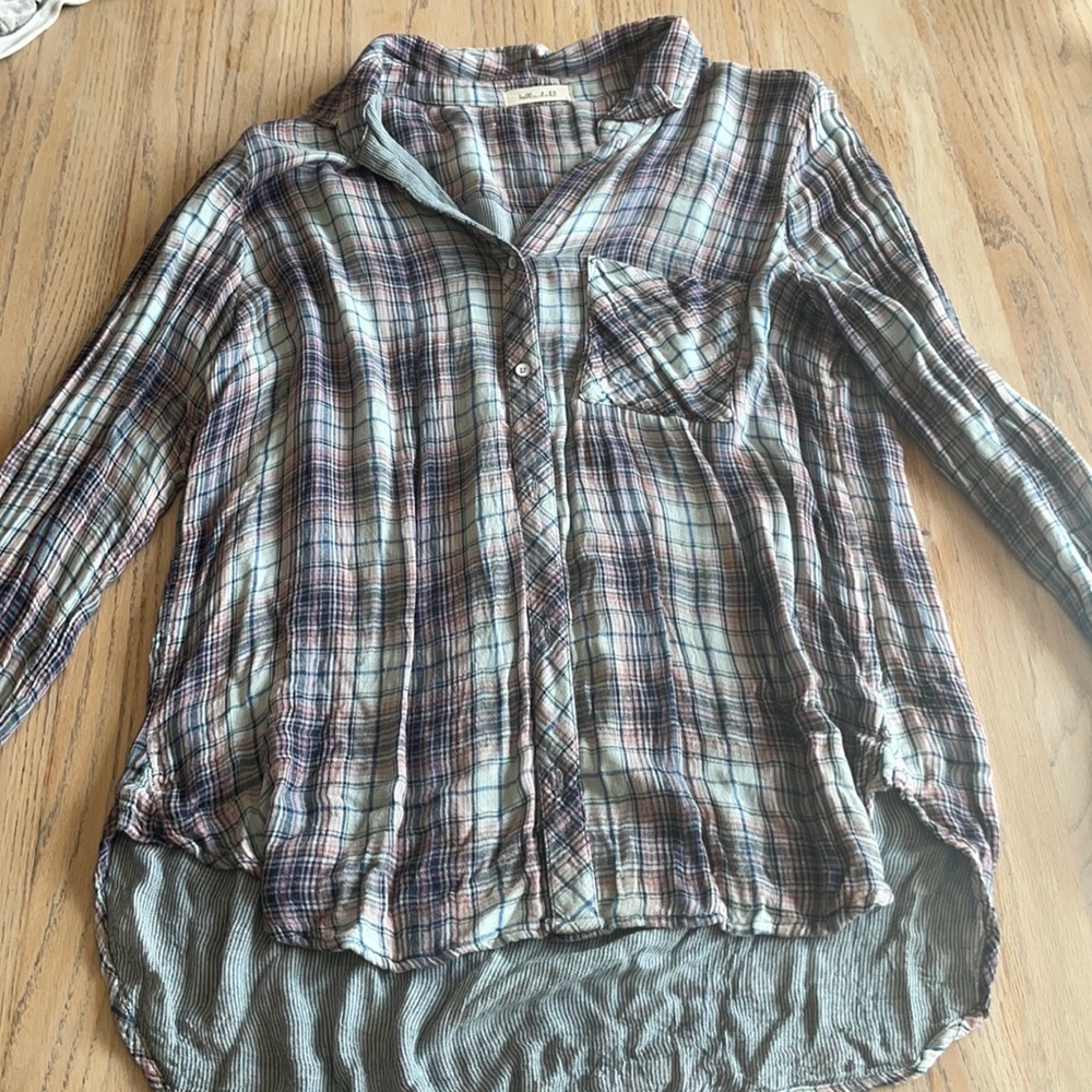 Button up shirt, plaid, Bella Dahl, size Large